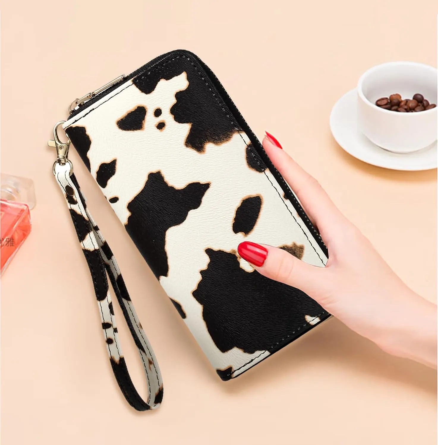 Leopard Print Wallet For Women Cheetah Wristlet Purse Zip Around Card Holder