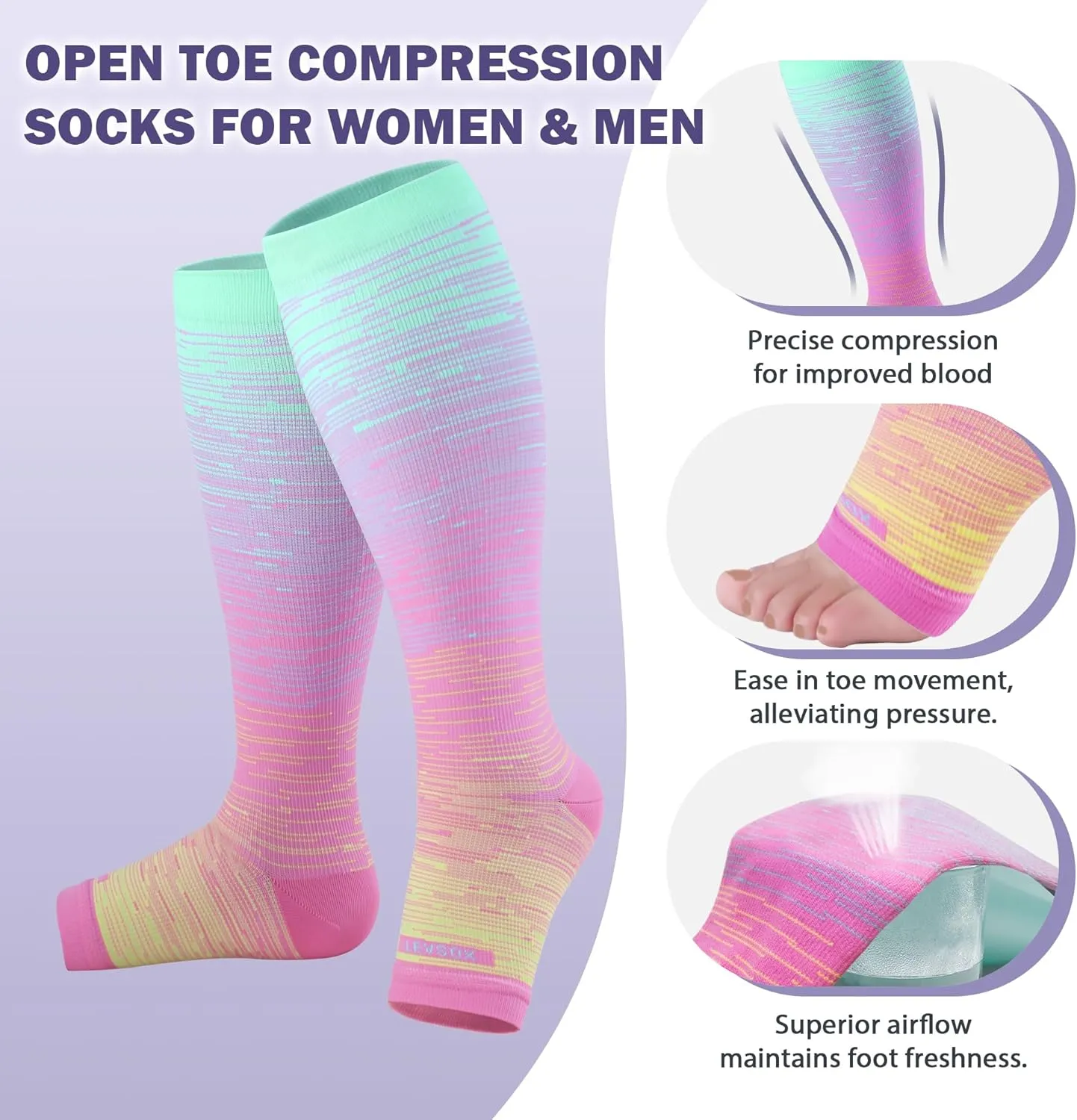 LEVSOX Open Toe Compression Socks for Women & Men 20-30mmHg Toeless Sock Knee High Support Stockings for Circulation Nurses Pregnant Travel