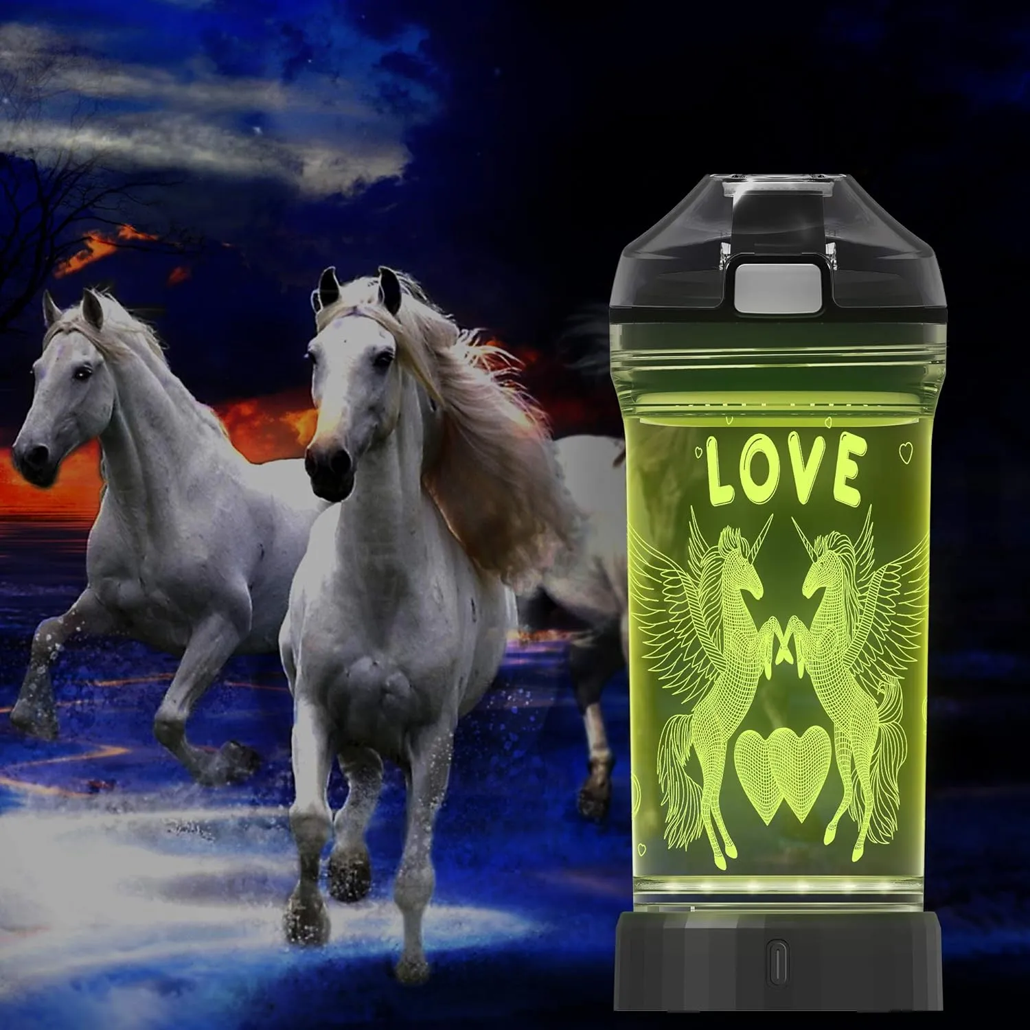Lightzz Kids Water Bottle with 3D Glowing Unicorn LED Light - Tritan BPA Free - Creative Ideal Travel Cup Fairy Gift for Back to School Girl Child Holiday Camping Picnic (Unicorn 14 Oz)