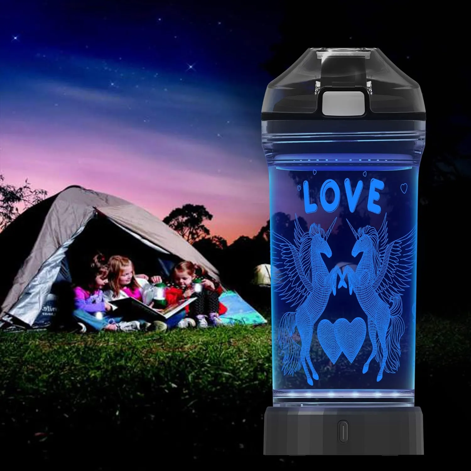 Lightzz Kids Water Bottle with 3D Glowing Unicorn LED Light - Tritan BPA Free - Creative Ideal Travel Cup Fairy Gift for Back to School Girl Child Holiday Camping Picnic (Unicorn 14 Oz)