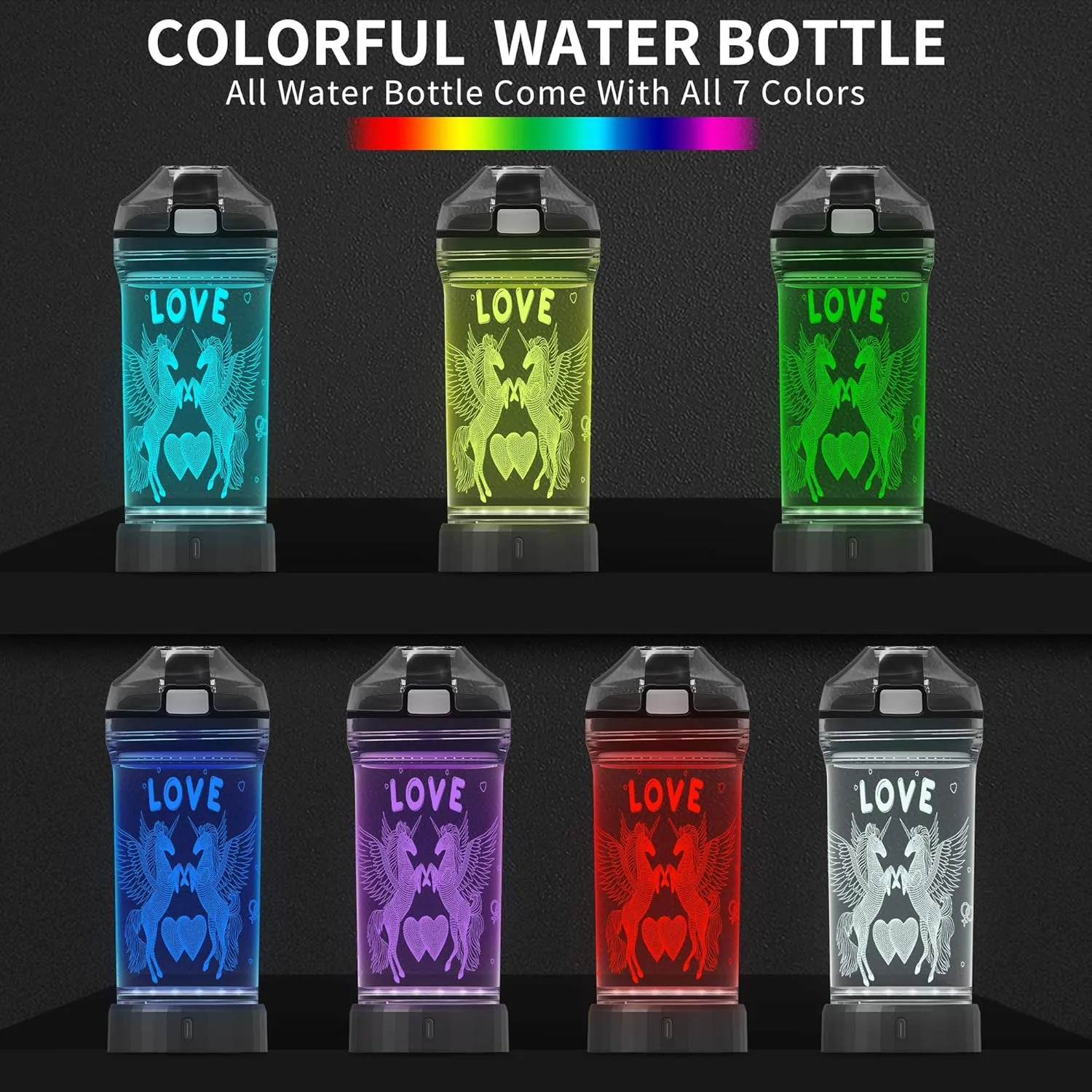 Lightzz Kids Water Bottle with 3D Glowing Unicorn LED Light - Tritan BPA Free - Creative Ideal Travel Cup Fairy Gift for Back to School Girl Child Holiday Camping Picnic (Unicorn 14 Oz)