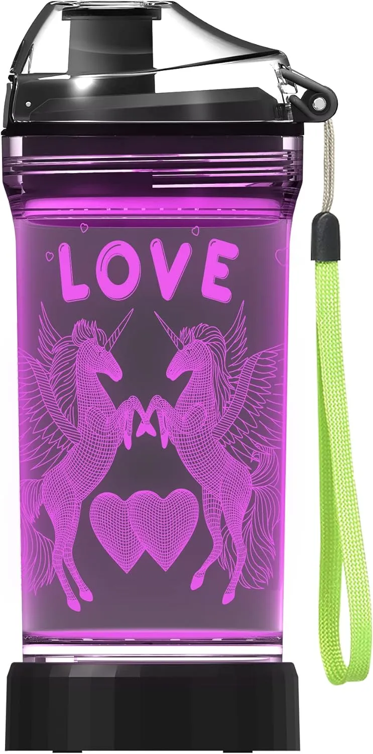 Lightzz Kids Water Bottle with 3D Glowing Unicorn LED Light - Tritan BPA Free - Creative Ideal Travel Cup Fairy Gift for Back to School Girl Child Holiday Camping Picnic (Unicorn 14 Oz)