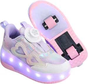 lilaBelle]【LED Roller Shoes for Kids Convertible Skate Sneakers with Removable Wheels & Light-Up Soles, Breathable Boys & Girls Athletic Shoes for School, Outdoor, Back to School Gifts (Ages 6-12)