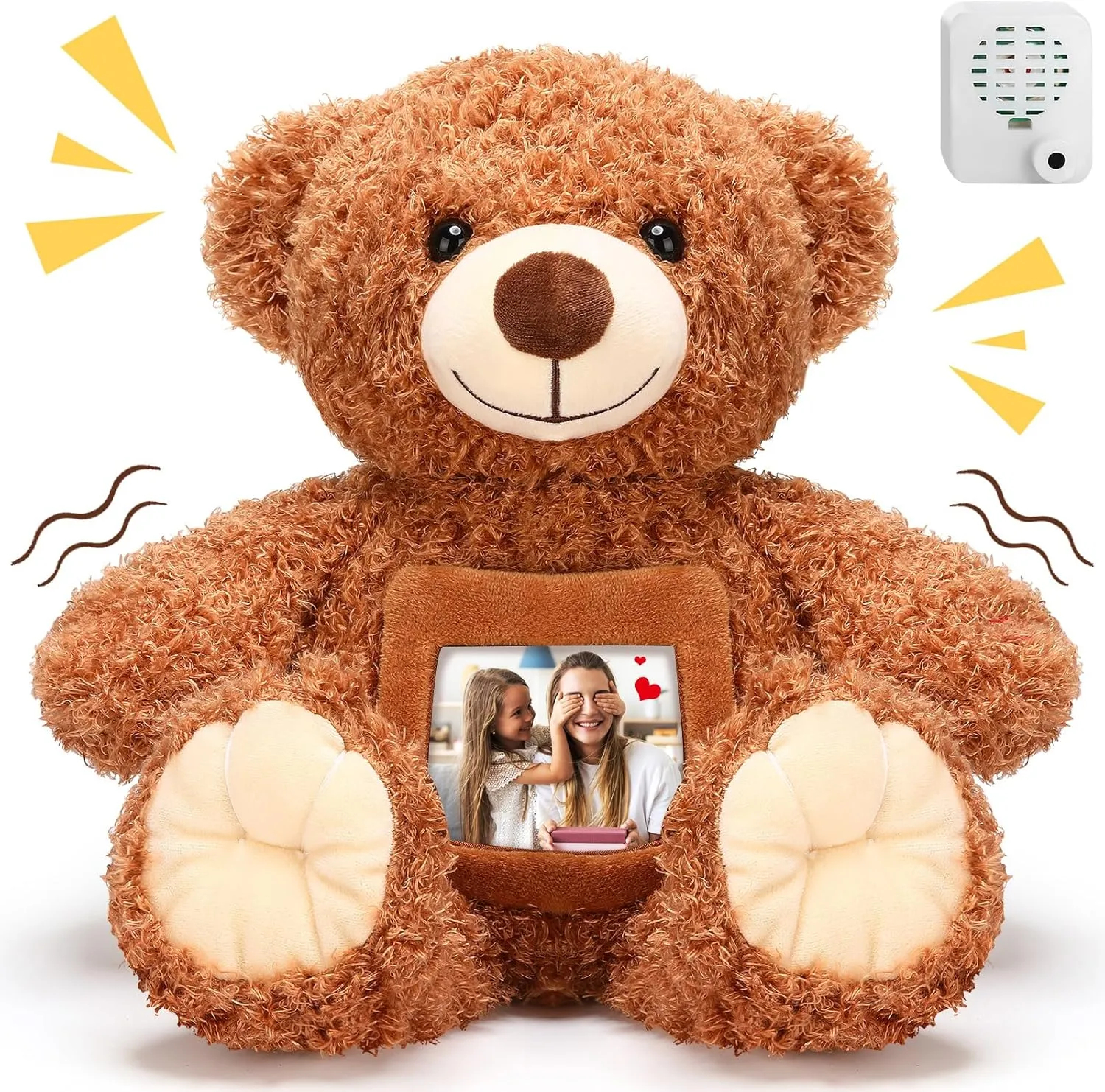 Liliful Bear Stuffed Animal Recorder Bear with Voice Back to School Recorder 12 Inch Remembrance Animal Plush Toy with Photo Frame Brown Toy for Baby Shower Wedding Gifts(Dark Brown)