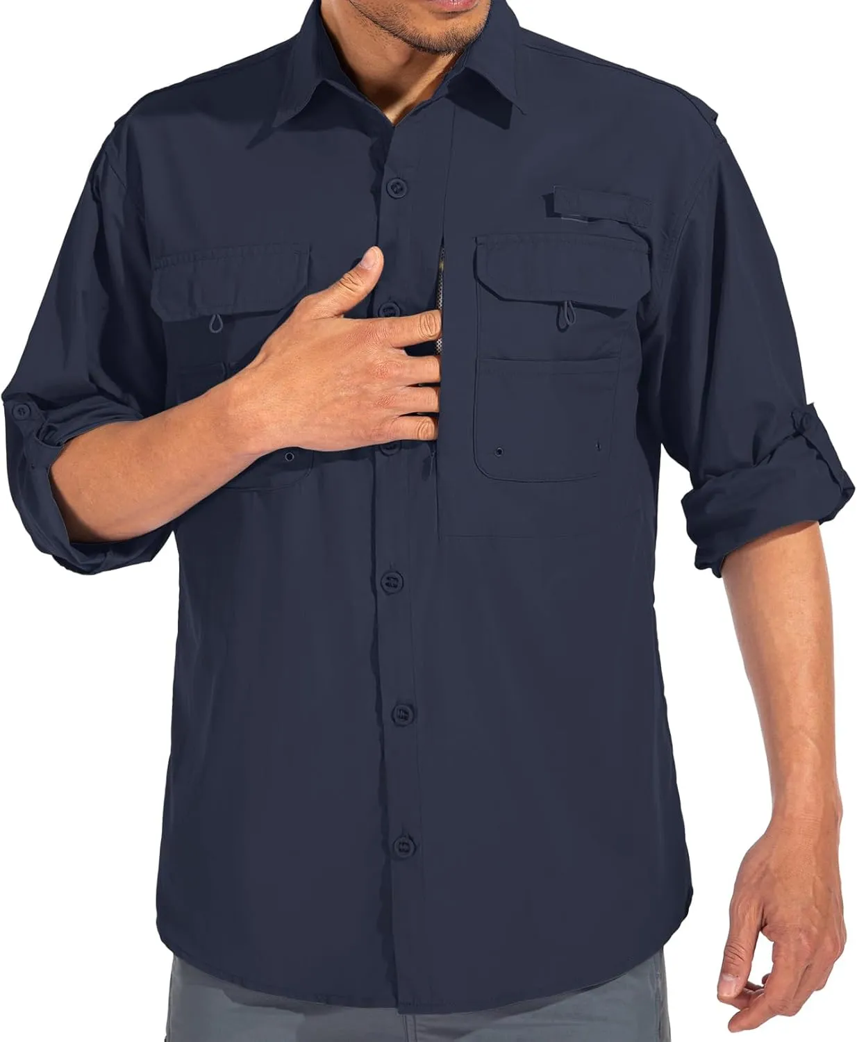 linlon Mens Safari Shirts Long Sleeve UV Protection Hiking Fishing UPF 50  Quick Dry Cooling Camping Travel Shirts