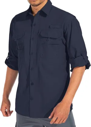 linlon Mens Safari Shirts Long Sleeve UV Protection Hiking Fishing UPF 50  Quick Dry Cooling Camping Travel Shirts