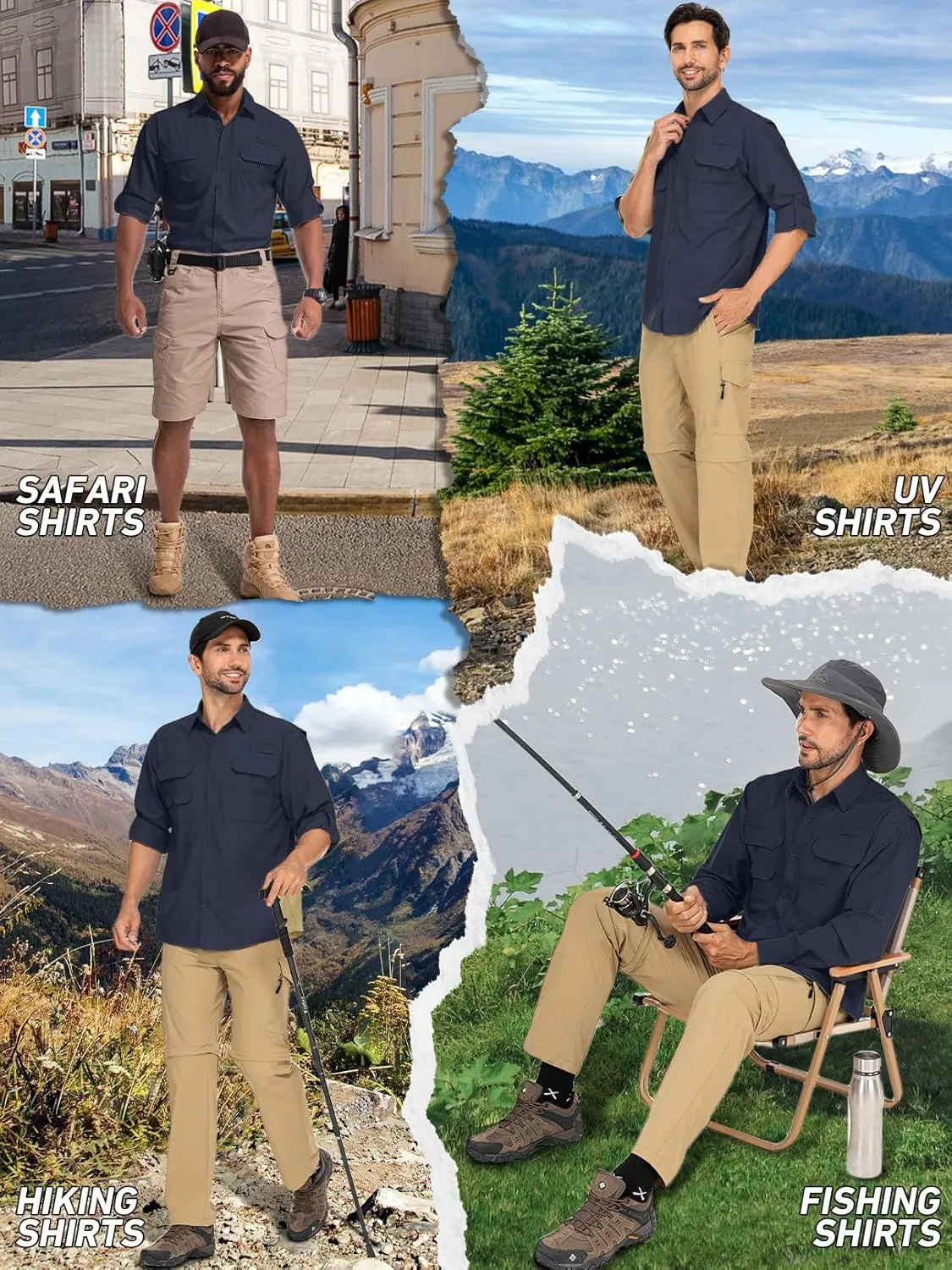 linlon Mens Safari Shirts Long Sleeve UV Protection Hiking Fishing UPF 50  Quick Dry Cooling Camping Travel Shirts