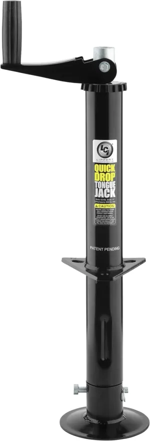 Lippert Quick Drop Tongue Jack for A-Frame Travel, Cargo, and Utility Trailers or 5th Wheel RVs, Black