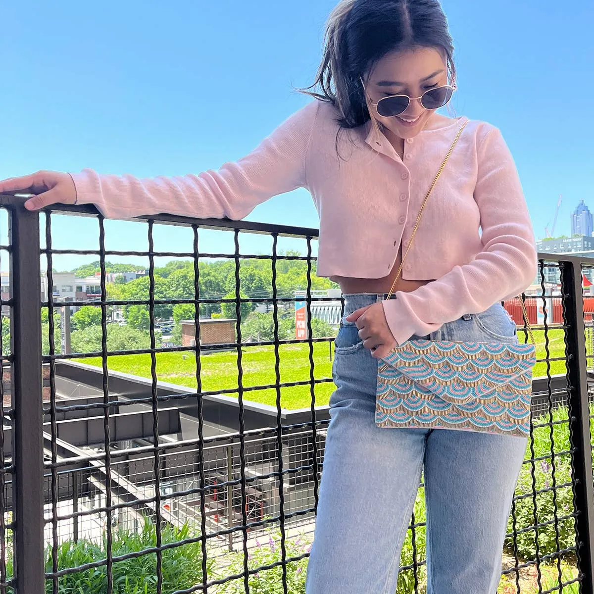 Livy Beaded Flapover Clutch/Crossbody