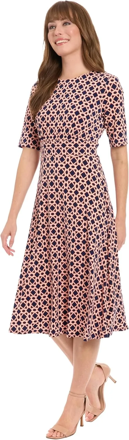 London Times Women's Dresses Inset Waist Midi Dress Career Office Occasion Guest of