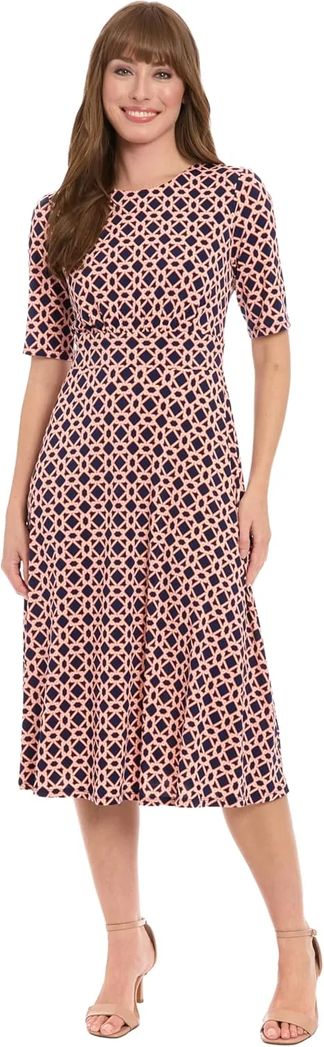 London Times Women's Dresses Inset Waist Midi Dress Career Office Occasion Guest of