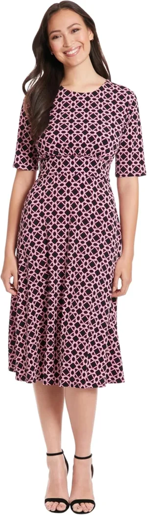 London Times Womens Elbow Sleeve A-line Midi-Pretty Garden Party Special Occasion Wedding Guest Dress