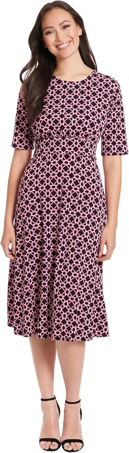London Times Womens Elbow Sleeve A-line Midi-Pretty Garden Party Special Occasion Wedding Guest Dress