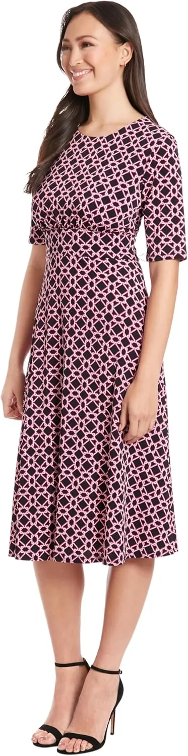 London Times Womens Elbow Sleeve A-line Midi-Pretty Garden Party Special Occasion Wedding Guest Dress