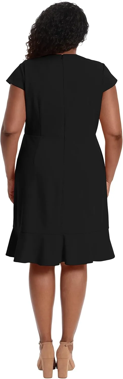 London Times Women's Feminine Ageless Surplice V-Neck Faux Wrap Ruffle Dress Office Event Shower Guest of
