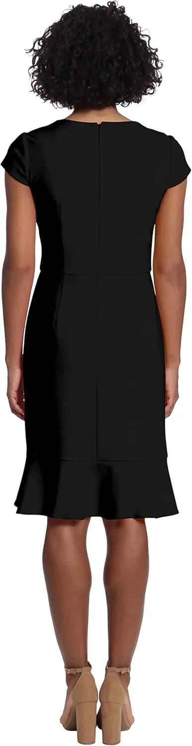 London Times Women's Feminine Ageless Surplice V-Neck Faux Wrap Ruffle Dress Office Event Shower Guest of