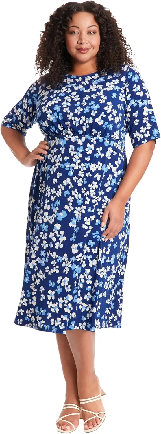 London Times Women's Inset Waist Sleeveless Midi Dress Career Office Occasion Guest of