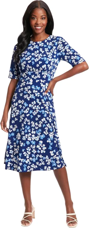 London Times Women's Inset Waist Sleeveless Midi Dress Career Office Occasion Guest of