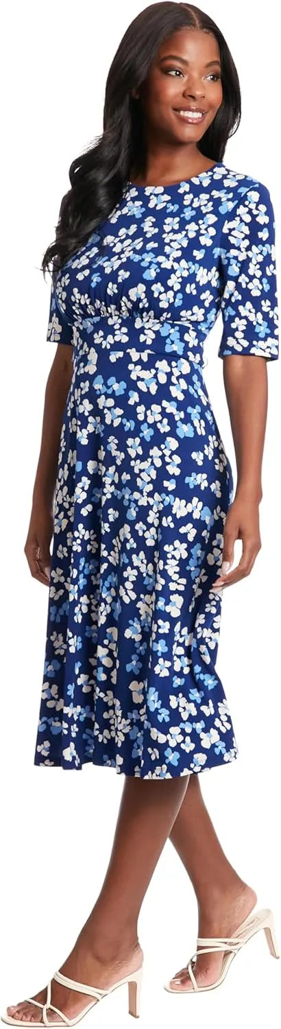 London Times Women's Inset Waist Sleeveless Midi Dress Career Office Occasion Guest of