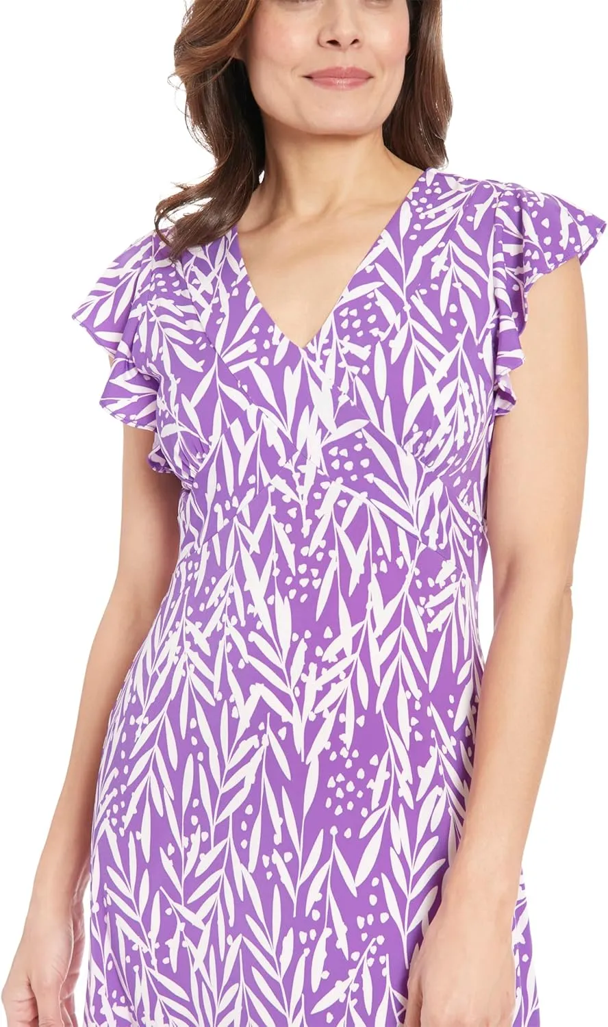 London Times Women's V-Neck Ruffle Sleeve Matte Jersey Dress Casual Summer Fun Easy Wear to Brunch