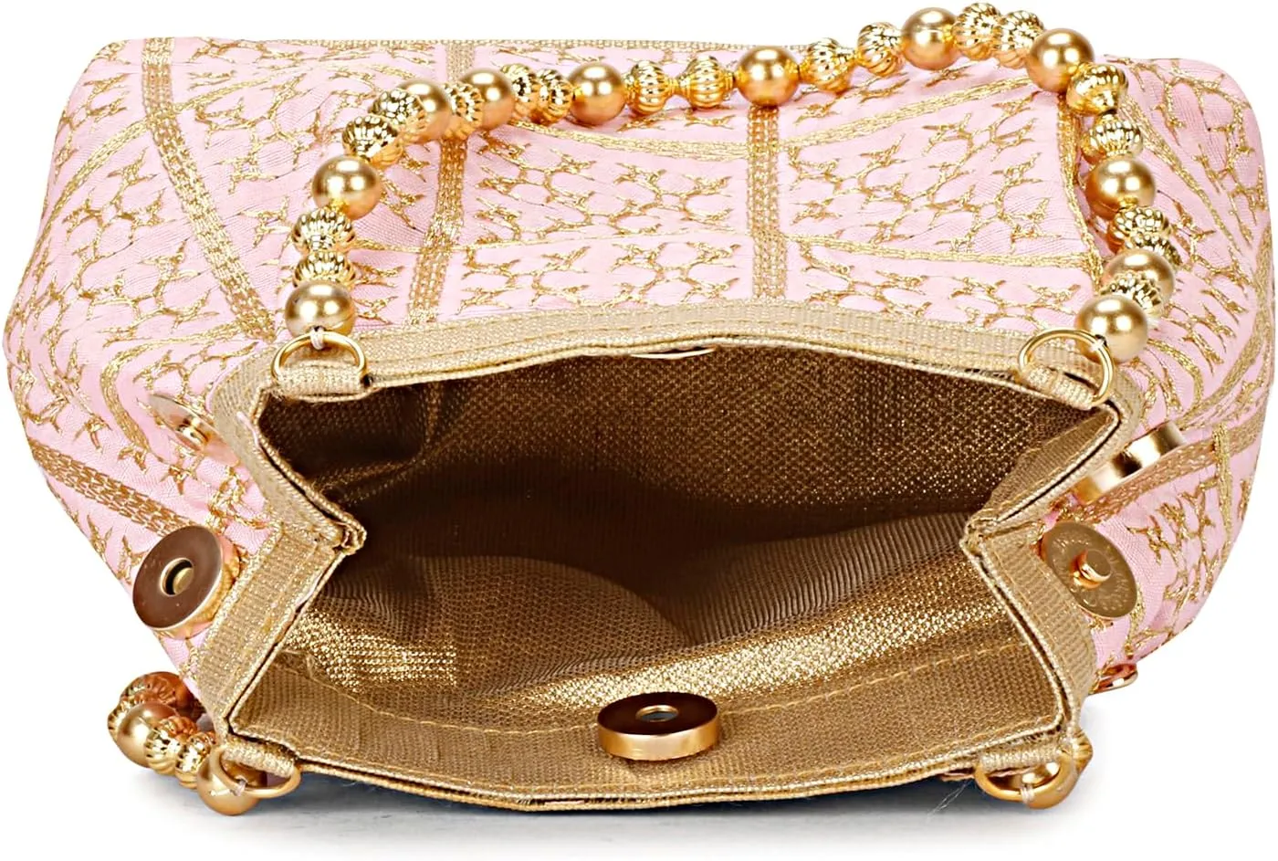 LONGING TO BUY Potli Bags for Women Embroidered Evening Purses with Gold Pearl Handle, Indian Women Potli Bags for Wedding