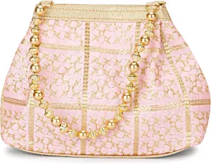 LONGING TO BUY Potli Bags for Women Embroidered Evening Purses with Gold Pearl Handle, Indian Women Potli Bags for Wedding