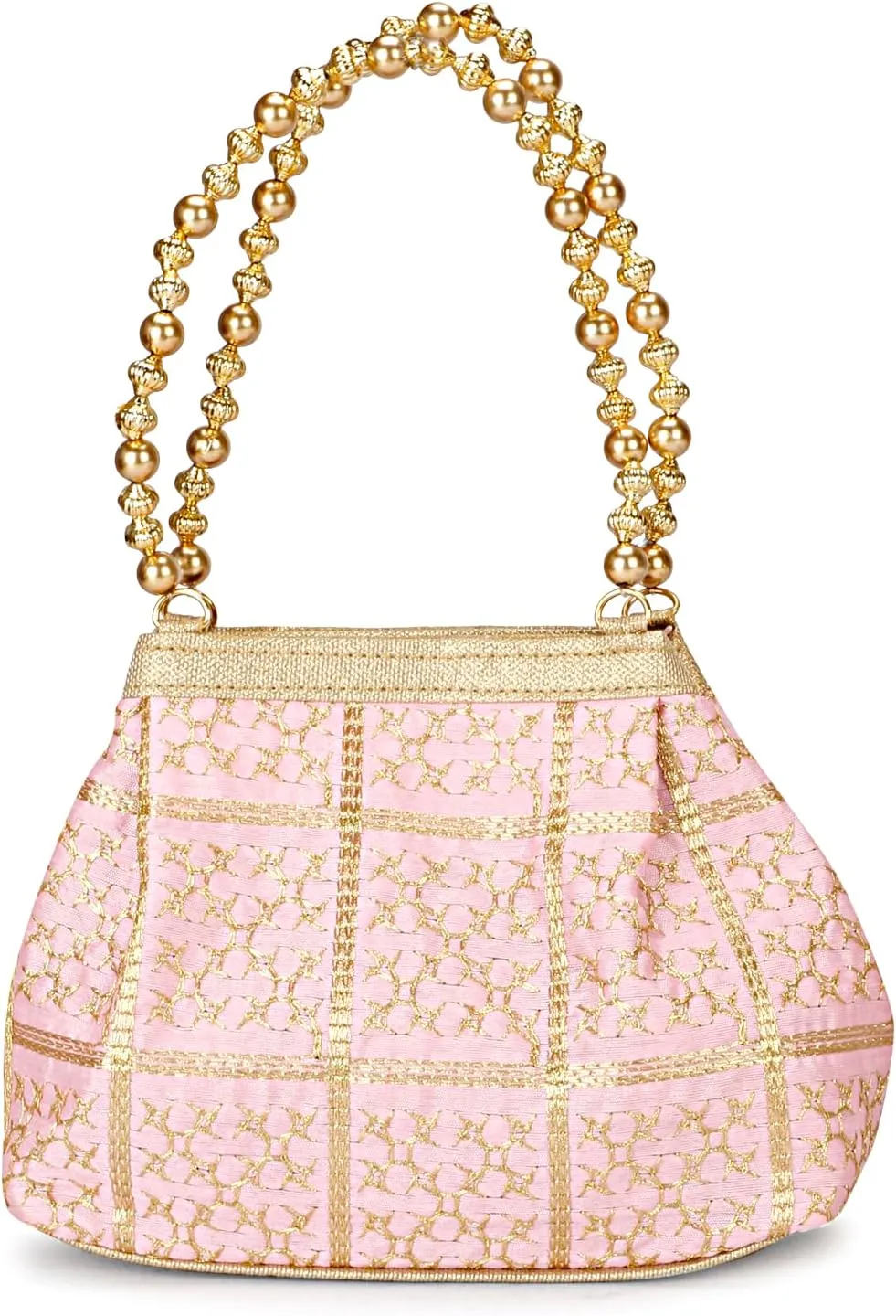 LONGING TO BUY Potli Bags for Women Embroidered Evening Purses with Gold Pearl Handle, Indian Women Potli Bags for Wedding