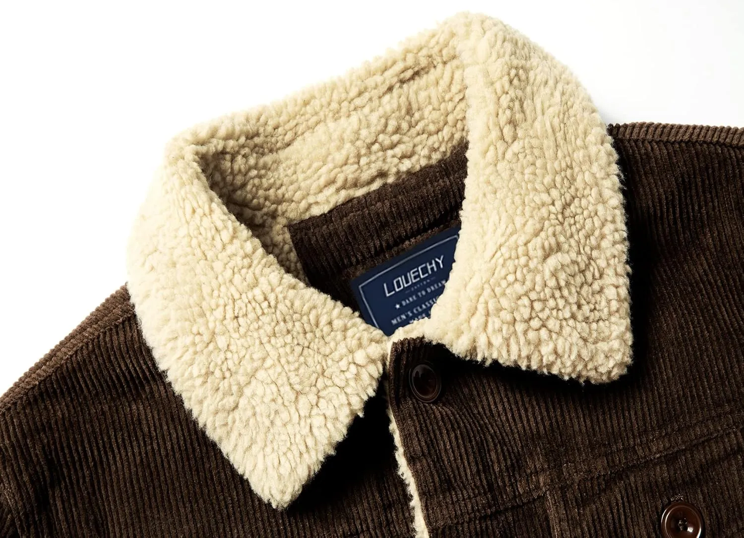 LOUECHY Men's Corduroy Sherpa Lined Trucker Jacket Thickened Warm Winter Coats
