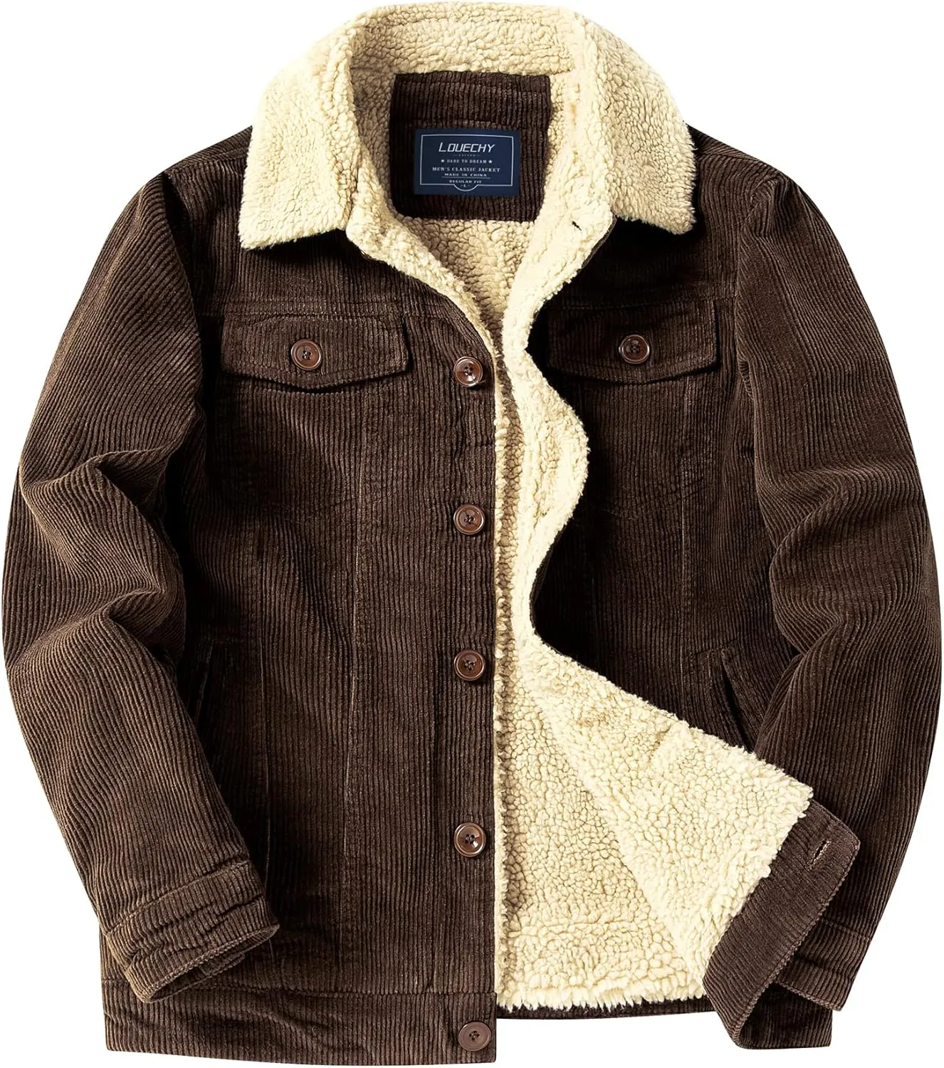 LOUECHY Men's Corduroy Sherpa Lined Trucker Jacket Thickened Warm Winter Coats