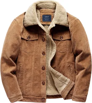 LOUECHY Men's Corduroy Sherpa Lined Trucker Jacket Thickened Warm Winter Coats