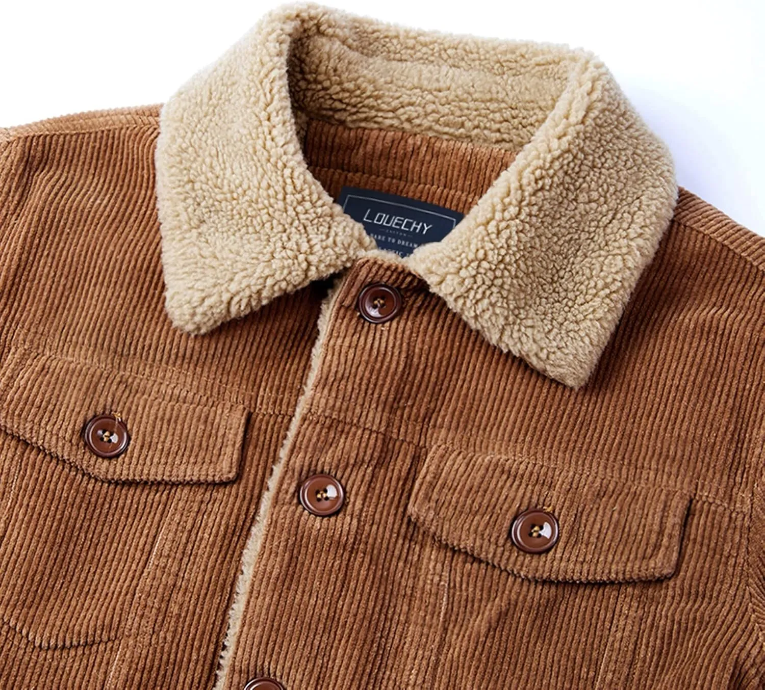 LOUECHY Men's Corduroy Sherpa Lined Trucker Jacket Thickened Warm Winter Coats