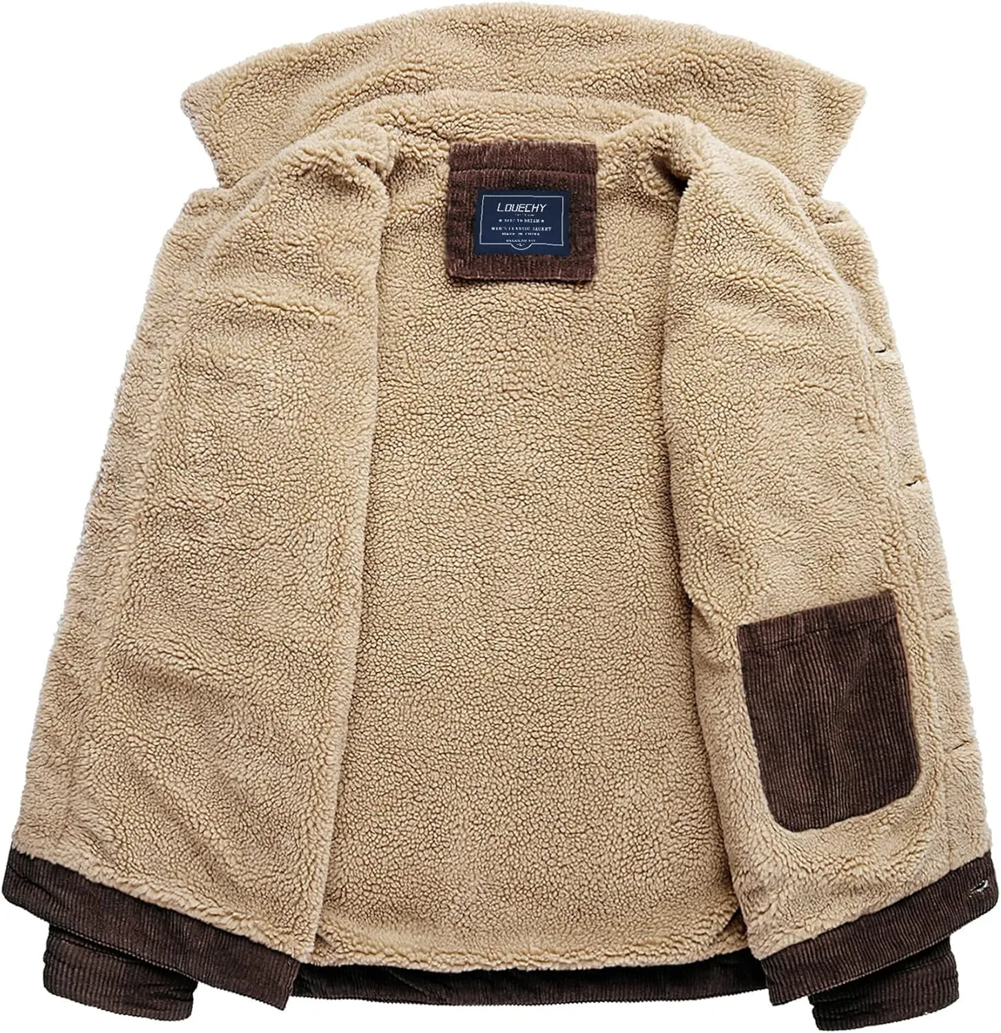 LOUECHY Men's Corduroy Sherpa Lined Trucker Jacket Thickened Warm Winter Coats