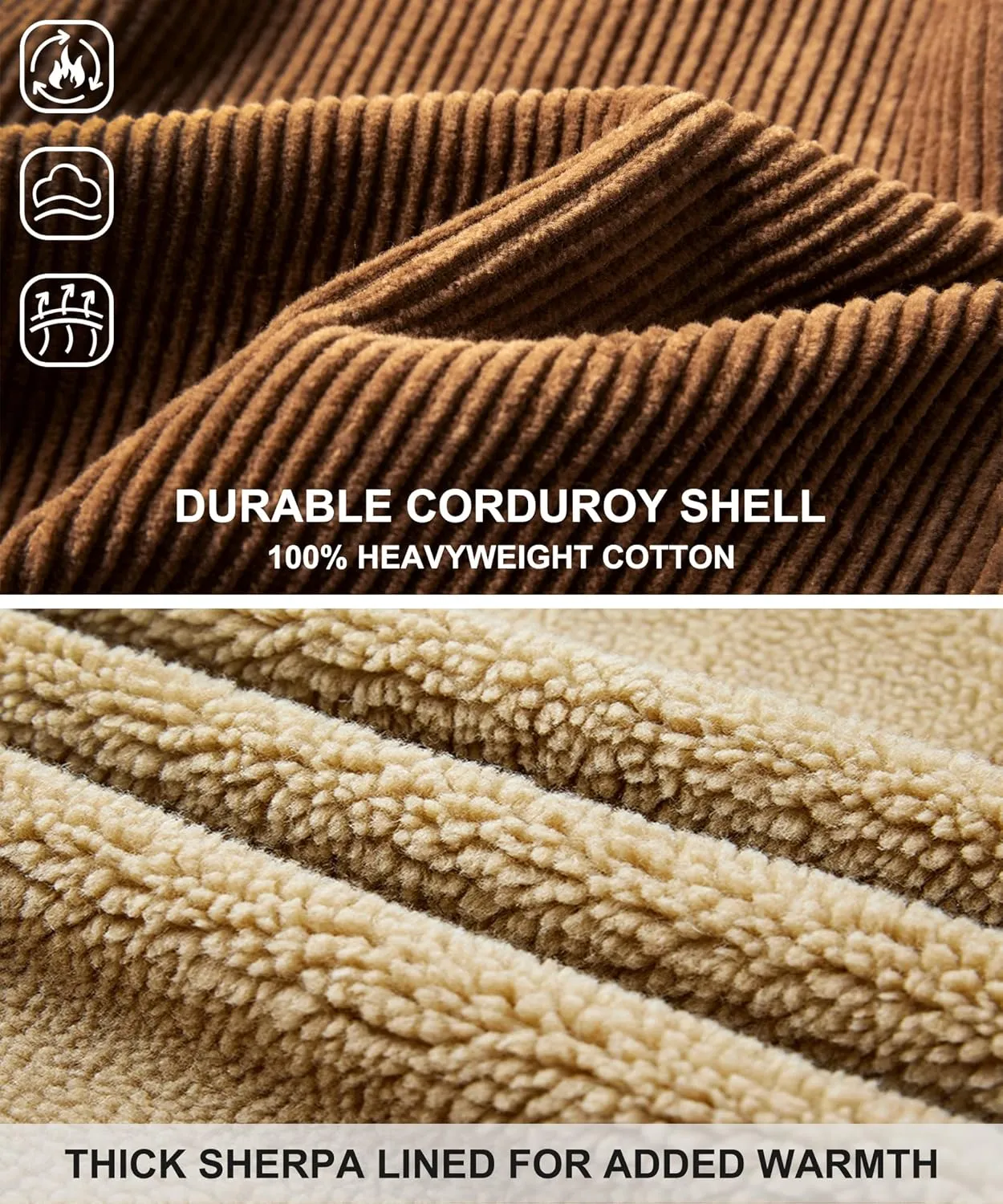LOUECHY Men's Corduroy Sherpa Lined Trucker Jacket Thickened Warm Winter Coats