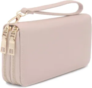 LOVESOME Womens Small Zip Around, Double Zip Around - Double Compartment Wristlet Wallet with Wrist Strap