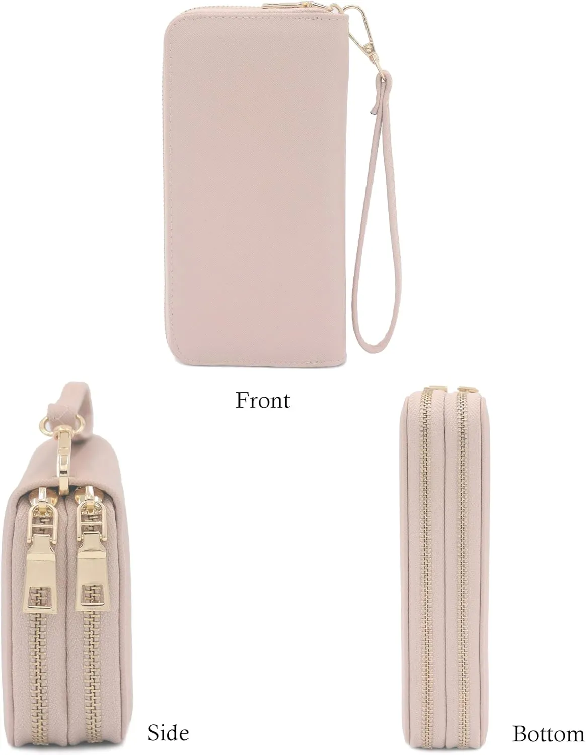 LOVESOME Womens Small Zip Around, Double Zip Around - Double Compartment Wristlet Wallet with Wrist Strap