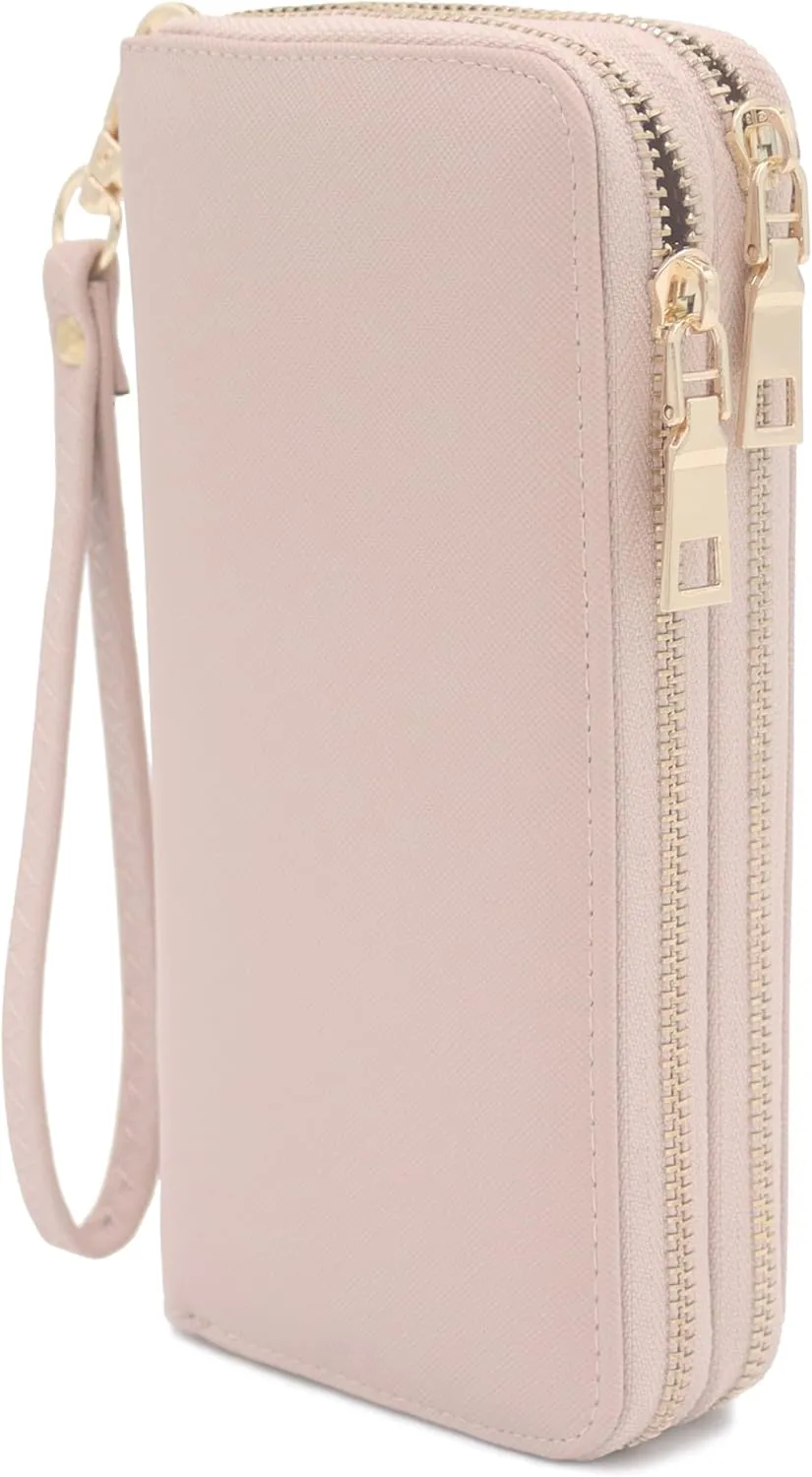 LOVESOME Womens Small Zip Around, Double Zip Around - Double Compartment Wristlet Wallet with Wrist Strap