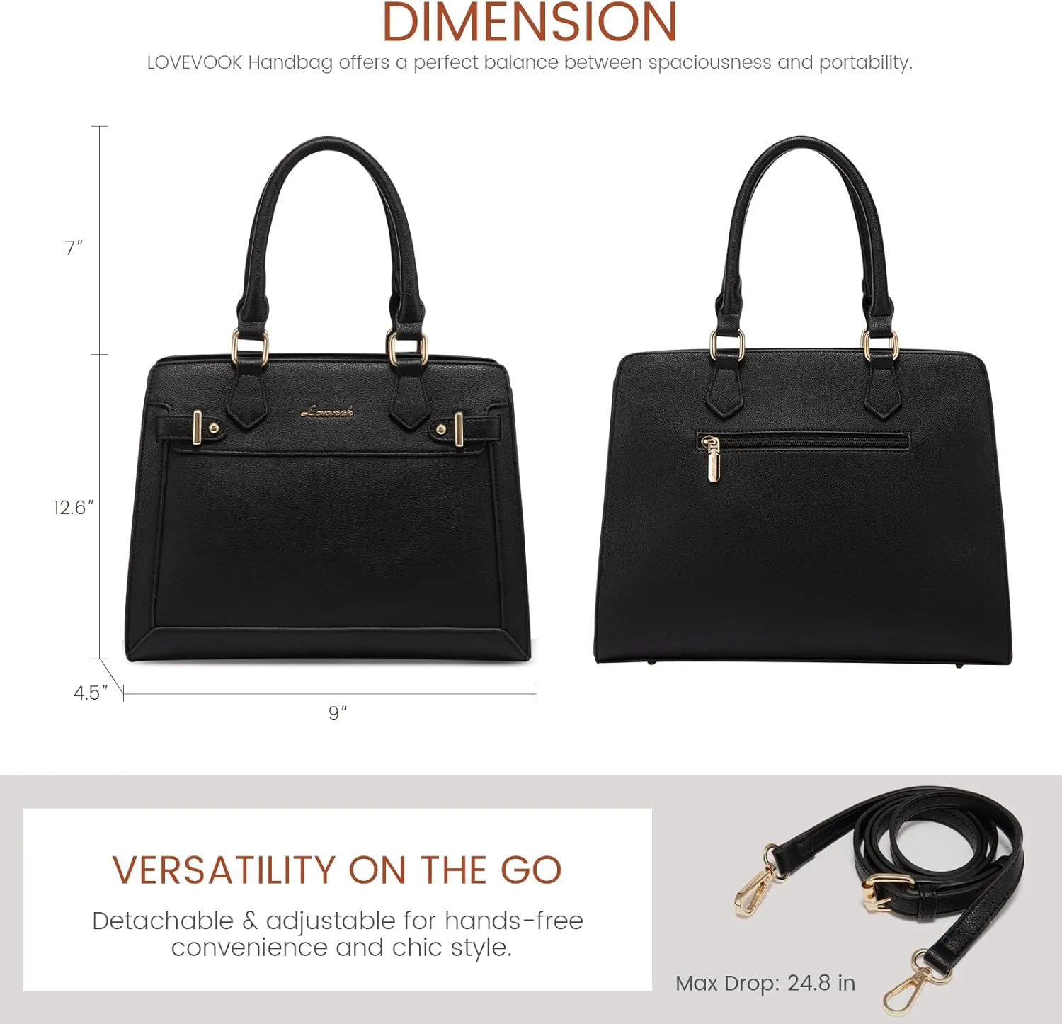 LOVEVOOK Purses and Handbags for Women, Tote Shoulder Bag Satchel Black Purse and PU Leather Top Handle for ladies