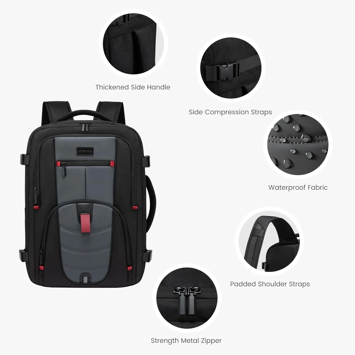LOVEVOOK Travel Laptop Backpack for Men, 45L Large Carry On Backpack Personal Item Size, Airline Approved Waterproof Bookbag with 2 Packing Cubes Fits 17.3" Laptop, Black&Gray