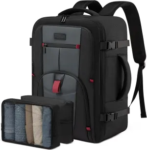 LOVEVOOK Travel Laptop Backpack for Men, 45L Large Carry On Backpack Personal Item Size, Airline Approved Waterproof Bookbag with 2 Packing Cubes Fits 17.3" Laptop, Black&Gray