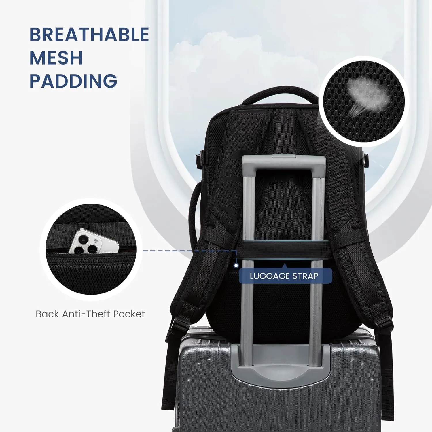 LOVEVOOK Travel Laptop Backpack for Men, 45L Large Carry On Backpack Personal Item Size, Airline Approved Waterproof Bookbag with 2 Packing Cubes Fits 17.3" Laptop, Black&Gray