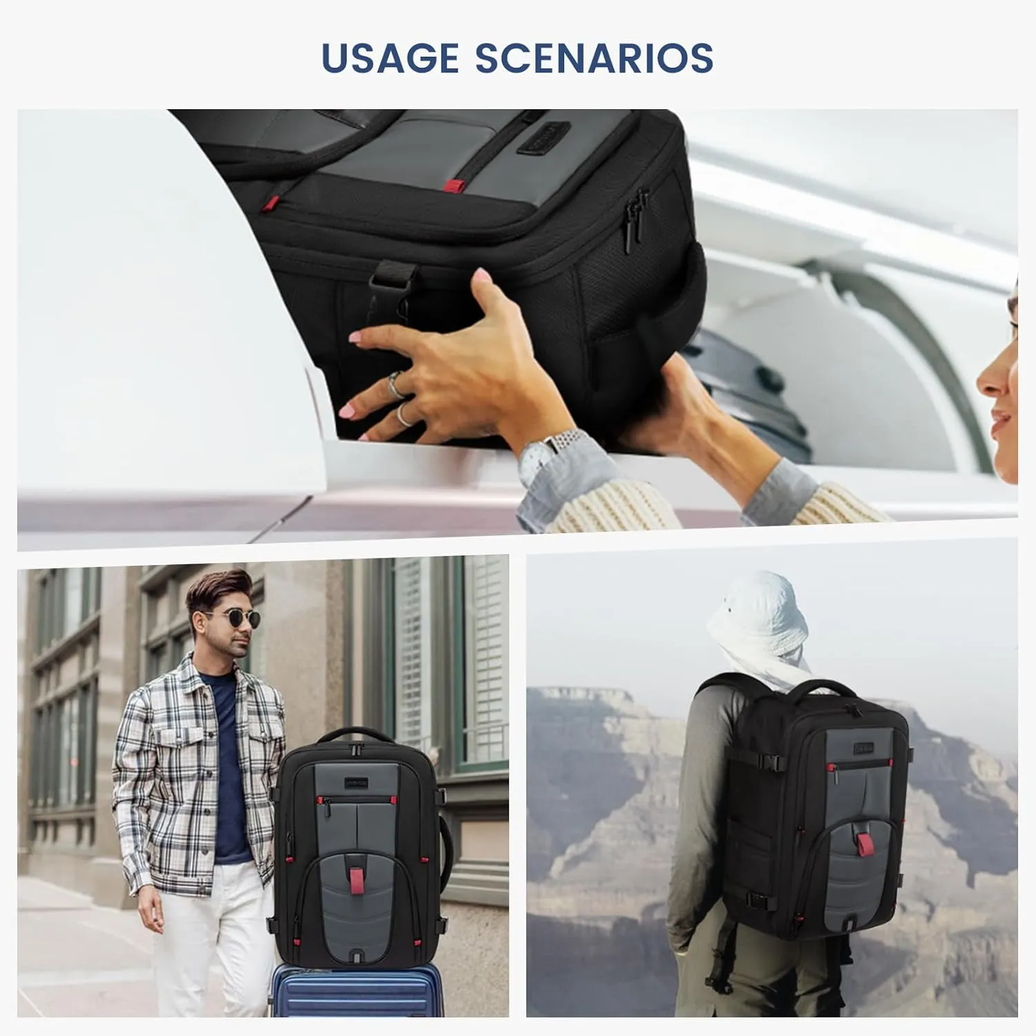 LOVEVOOK Travel Laptop Backpack for Men, 45L Large Carry On Backpack Personal Item Size, Airline Approved Waterproof Bookbag with 2 Packing Cubes Fits 17.3" Laptop, Black&Gray