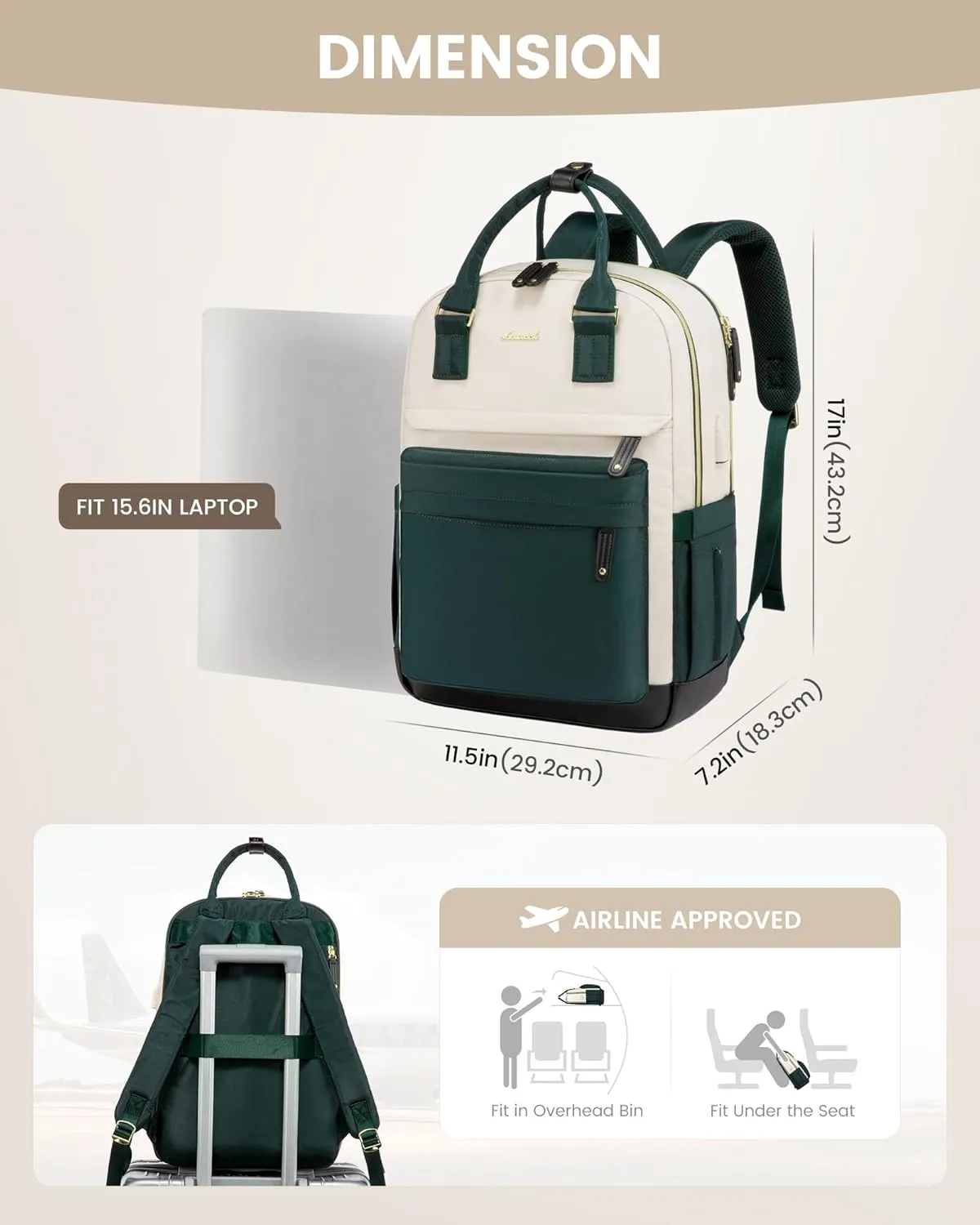 LOVEVOOK Travel Laptop Backpack Women, 15.6 Inch Anti-theft Laptop Bag with USB Port, Fashion Waterproof Computer Backpacks Teacher Nurse Backpack Purse for College School Work