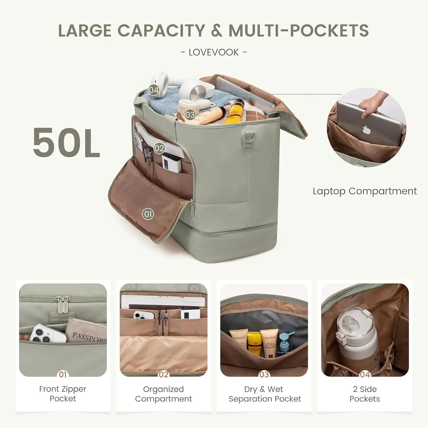 LOVEVOOK Weekender Bags for Women Travel, Large Personal Item Travel Overnight Bag, Carry on Duffle Bags with Shoe Compartment, Toiletry Bag, Wet Pocket, for Airplane, Hospital Labor Delivery