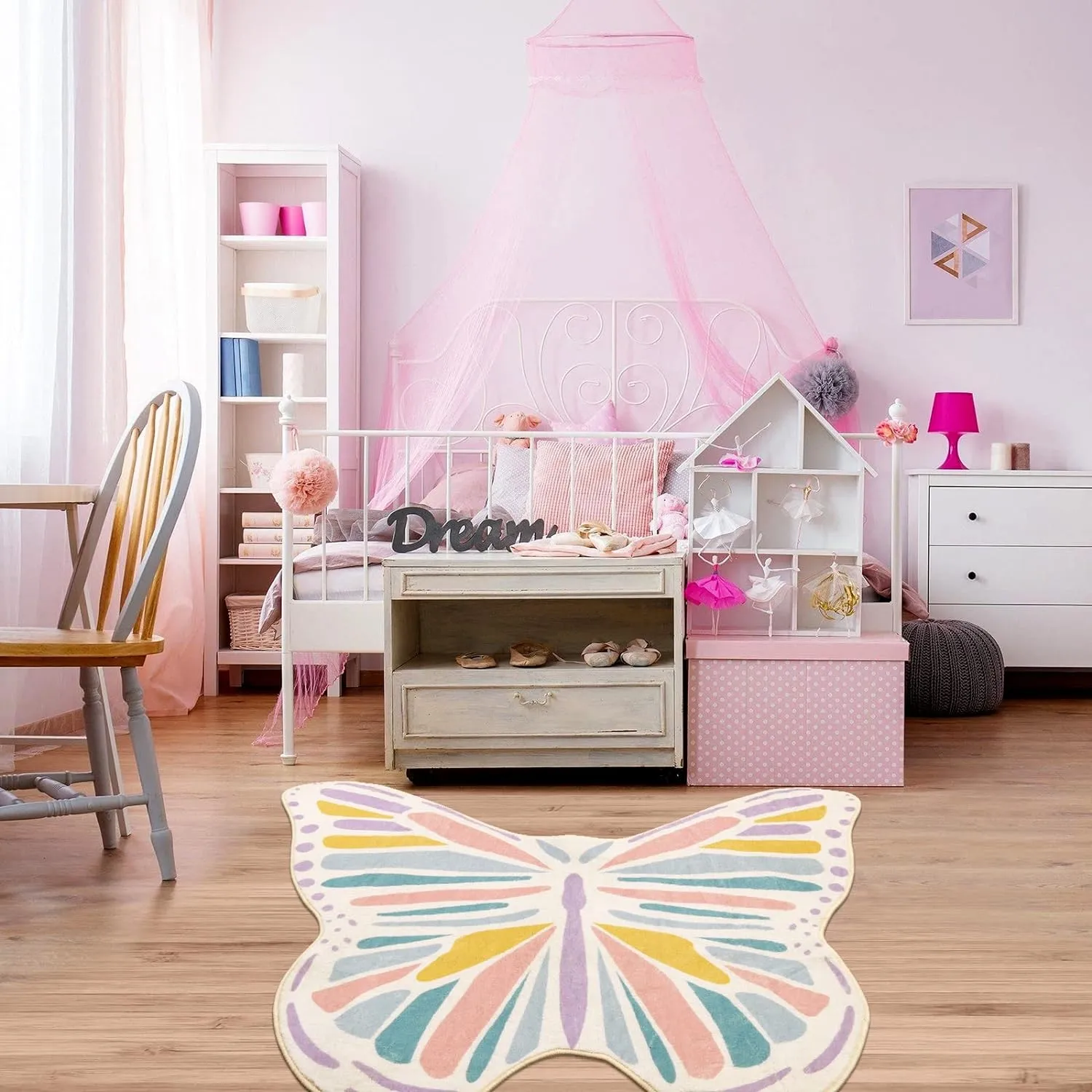 Lukinbox Butterfly Kids Rugs for Girls Bedroom Ultra Soft Kids Play Mat for Kids Room, Colorful Non Slip Nursery Area Rug for Playroom, 3' x 4'