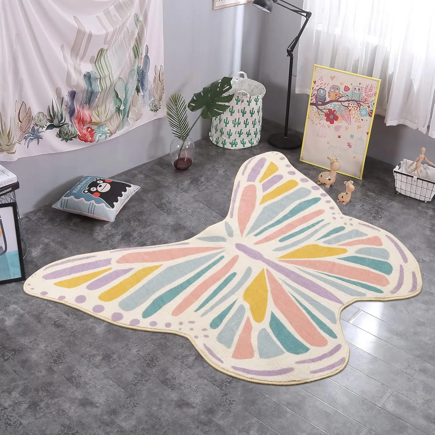 Lukinbox Butterfly Kids Rugs for Girls Bedroom Ultra Soft Kids Play Mat for Kids Room, Colorful Non Slip Nursery Area Rug for Playroom, 3' x 4'