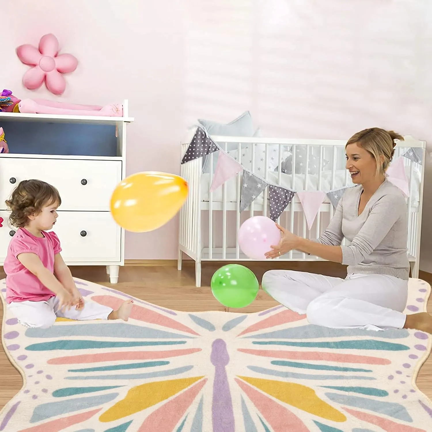 Lukinbox Butterfly Kids Rugs for Girls Bedroom Ultra Soft Kids Play Mat for Kids Room, Colorful Non Slip Nursery Area Rug for Playroom, 3' x 4'