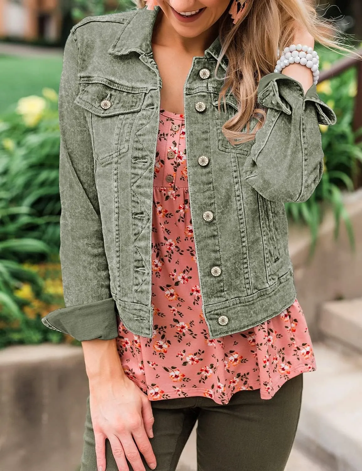 luvamia Women's Basic Button Down Stretch Fitted Long Sleeves Denim Jean Jacket