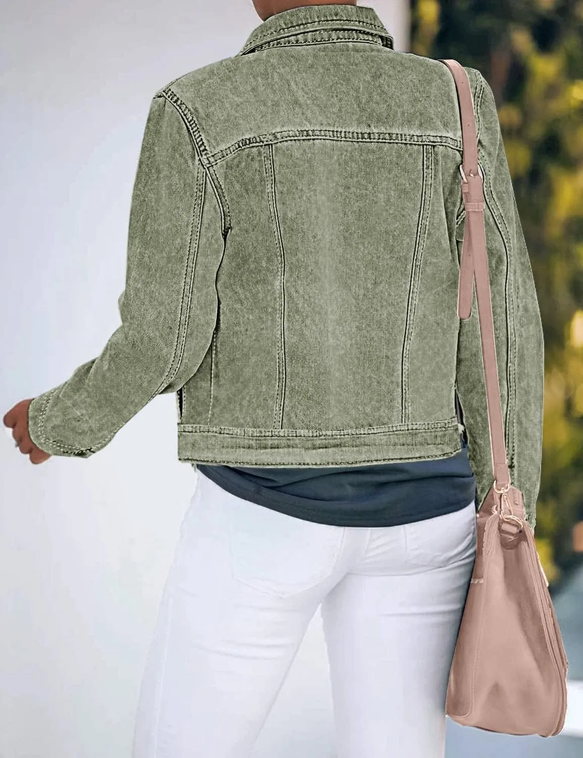 luvamia Women's Basic Button Down Stretch Fitted Long Sleeves Denim Jean Jacket