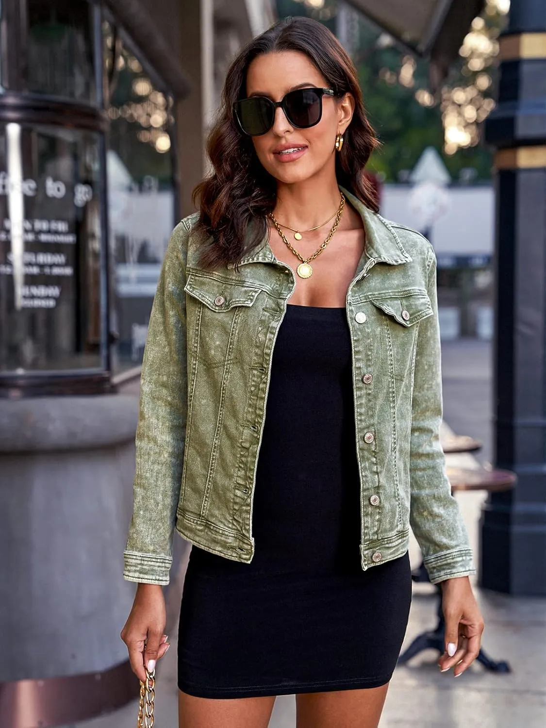 luvamia Women's Basic Button Down Stretch Fitted Long Sleeves Denim Jean Jacket