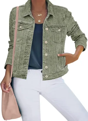 luvamia Women's Basic Button Down Stretch Fitted Long Sleeves Denim Jean Jacket